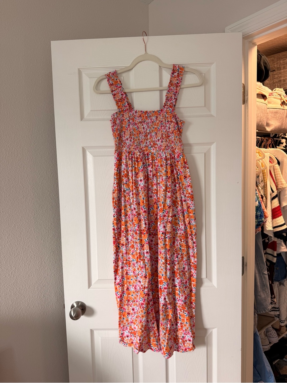 Old Navy Orange Floral Smocked Dress